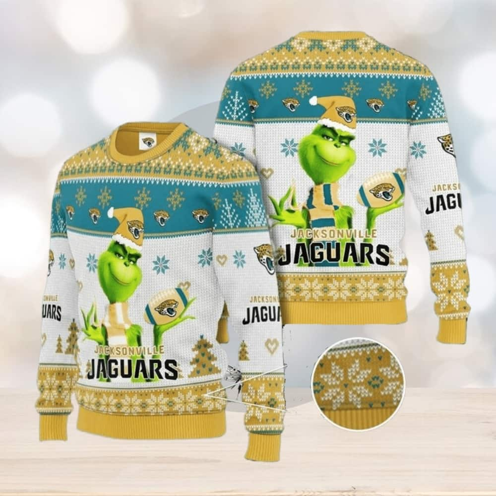 Grinch Jacksonville Jaguars Ugly Christmas Sweater Snowflake Pattern