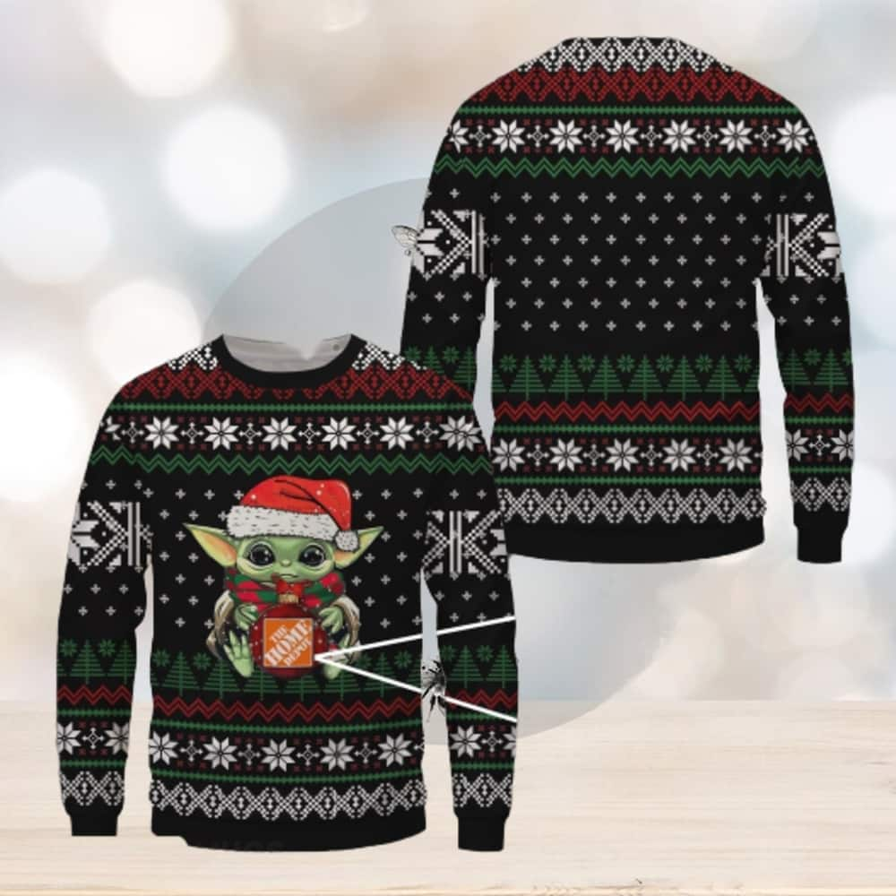 Black Baby Yoda Ugly Christmas Sweater Snowflake Pattern