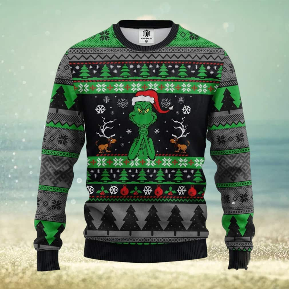 Funny Grinch Ugly Christmas Sweater Pine Tree