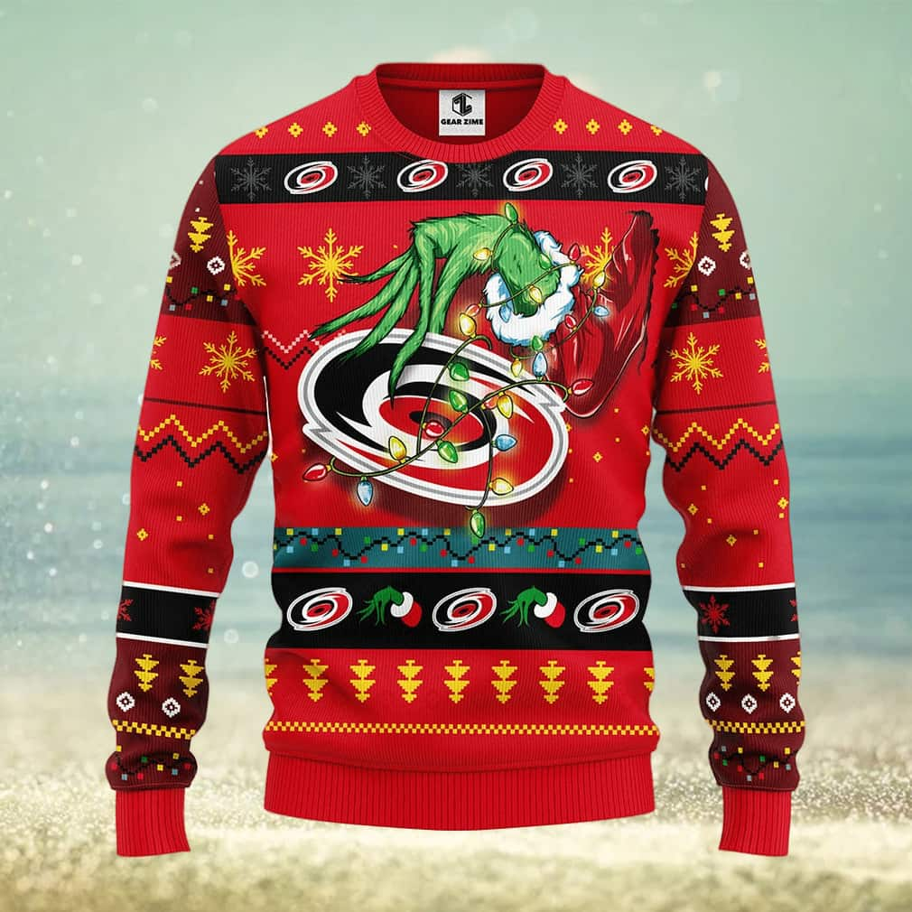 Red Grinch NHL Carolina Hurricanes Ugly Christmas Sweater