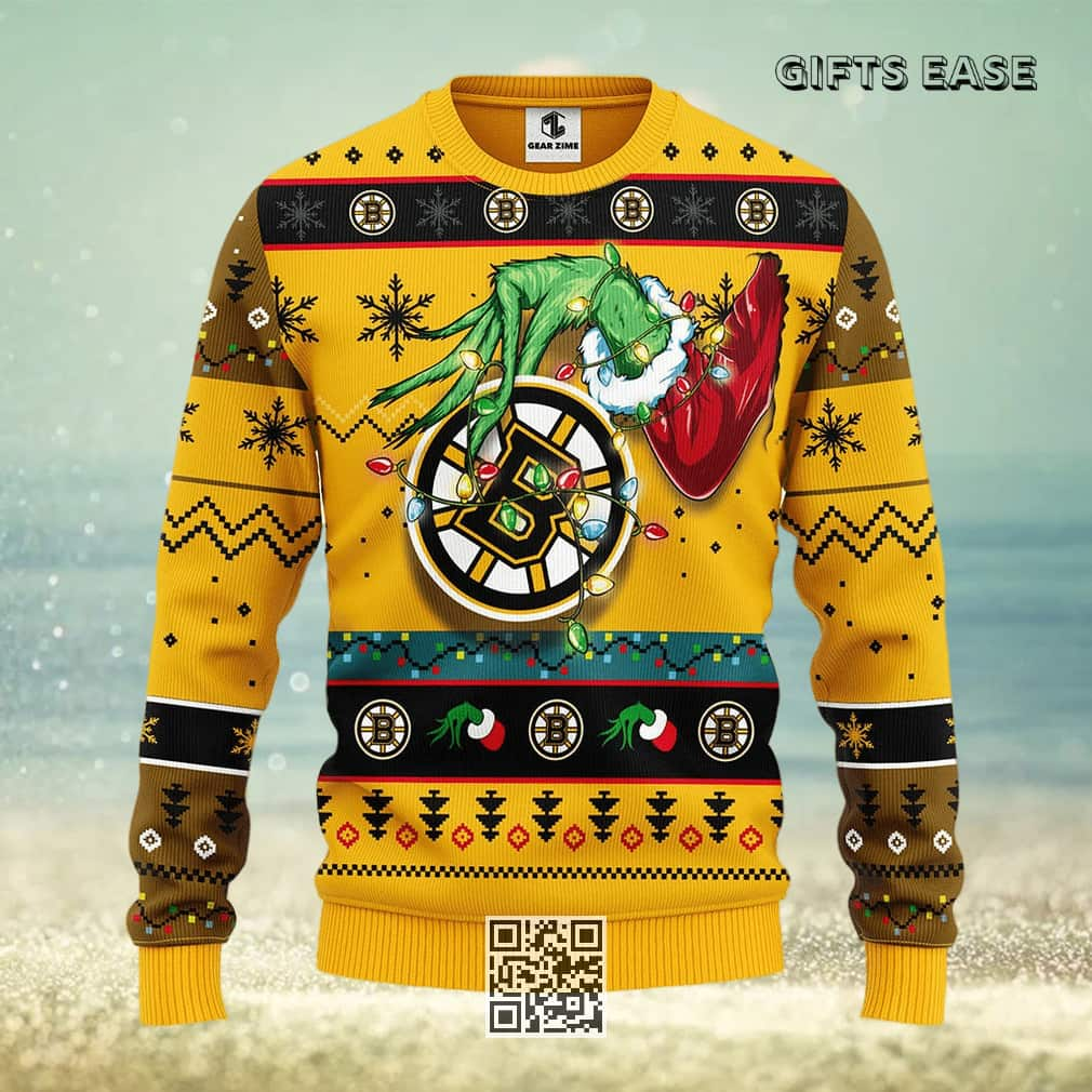 Yellow Grinch NHL Boston Bruins Ugly Christmas Sweater