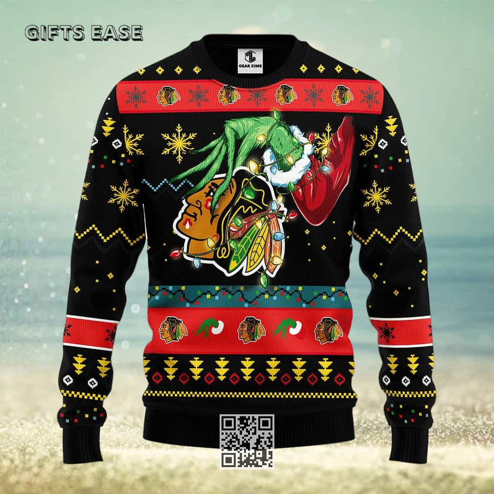 Black Grinch NHL Chicago Blackhawks Ugly Christmas Sweater