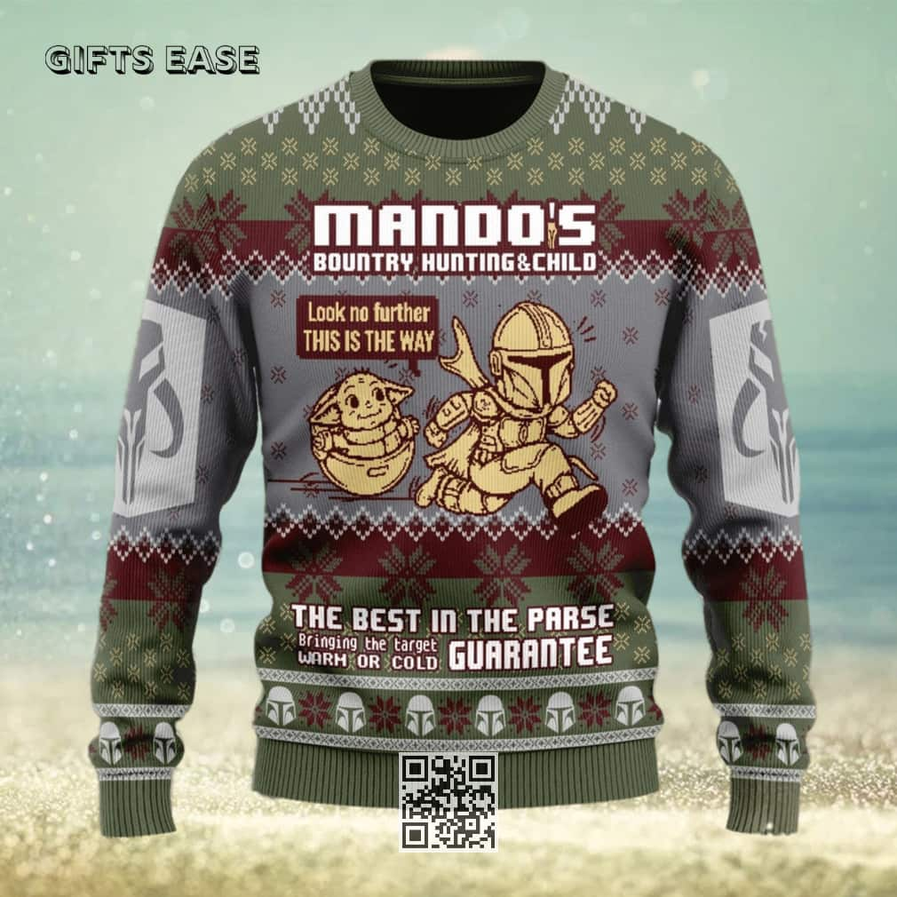 Baby Yoda Mandalorian Ugly Christmas Sweater Mando’s Bountry Hunting And Child