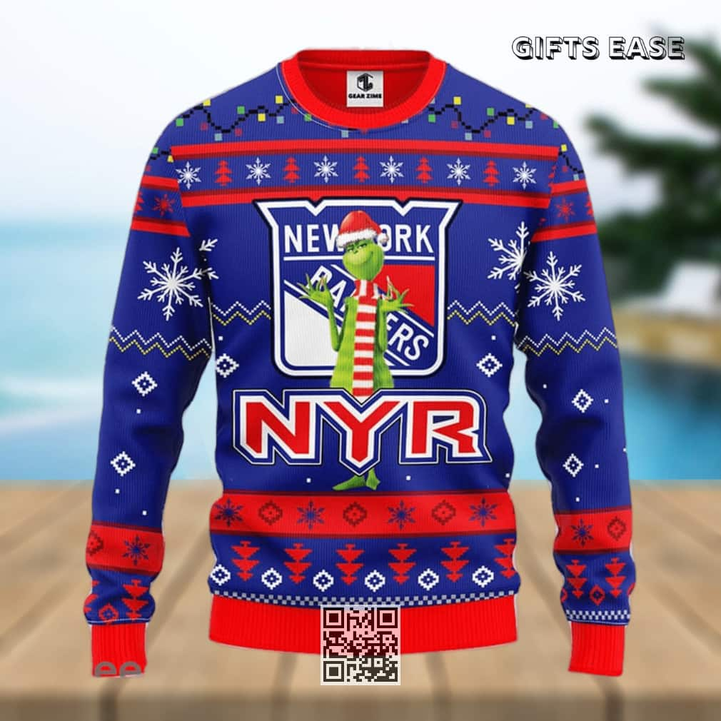 NHL New York Rangers Ugly Christmas Sweater Funny Grinch