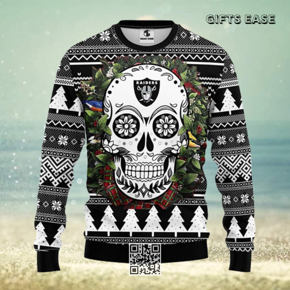 NFL Oakland Raiders Ugly Christmas Sweater Skull Flower