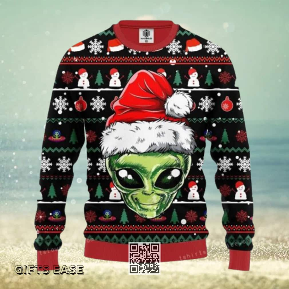 Alien Ugly Christmas Sweater Snowman Pine Tree