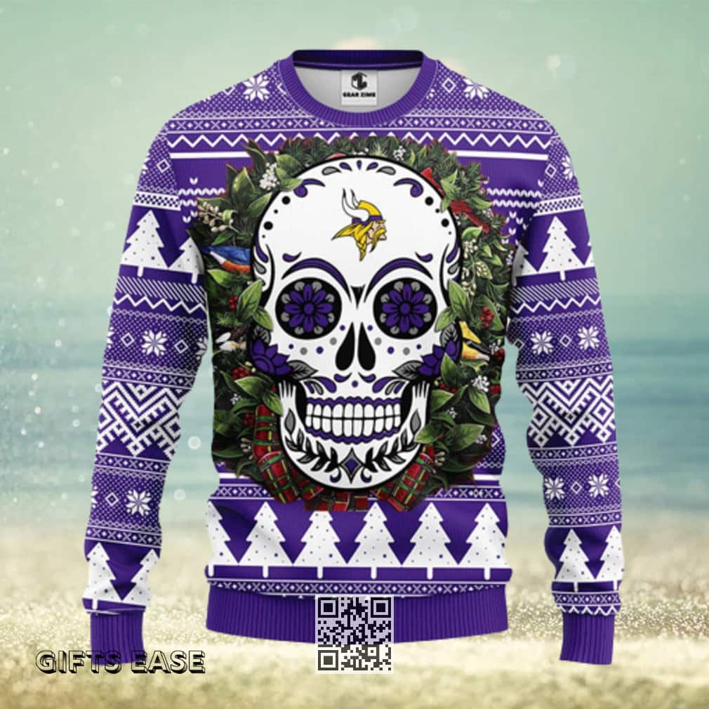 NFL Minnesota Vikings Ugly Christmas Sweater Skull Flower