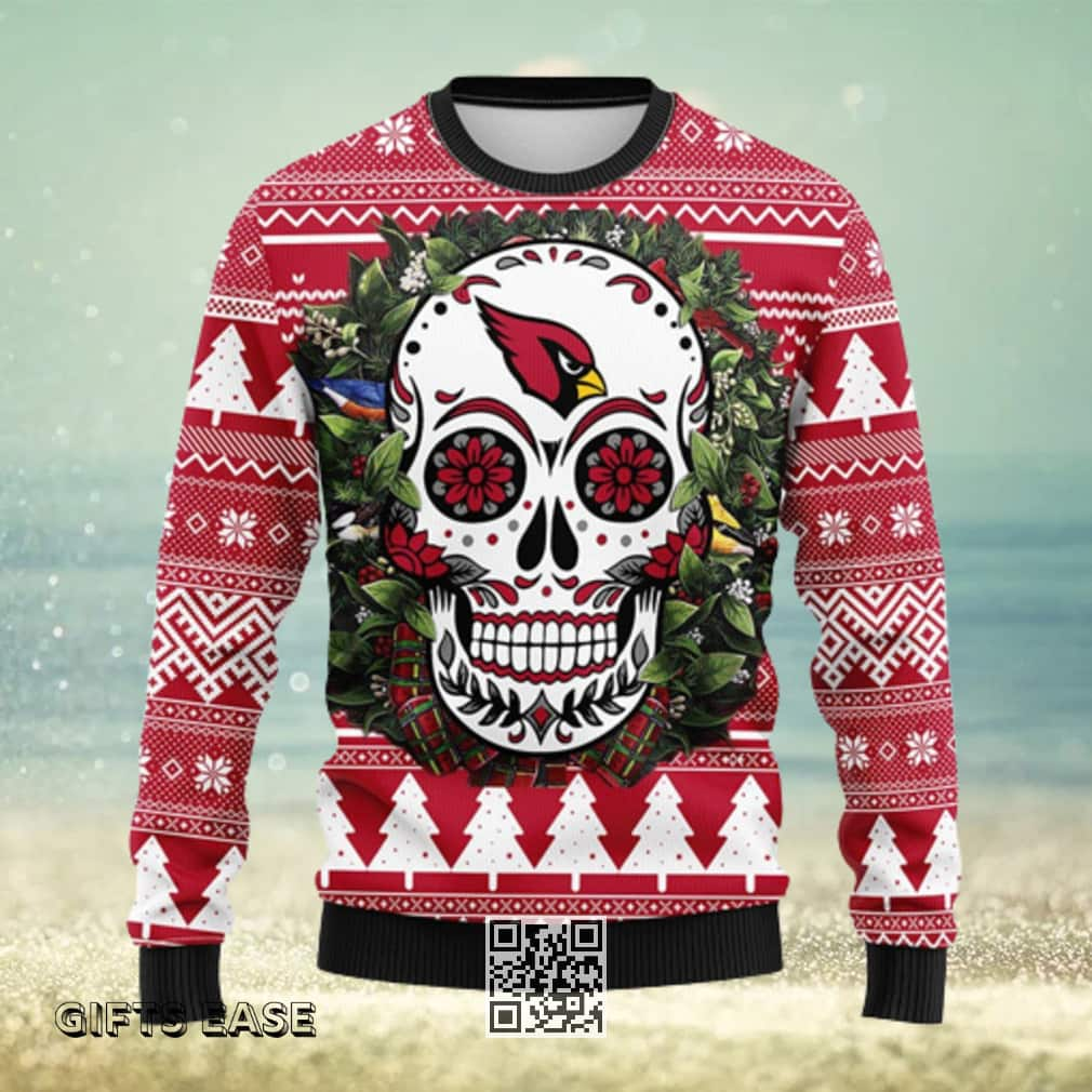 NFL Arizona Cardinals Ugly Christmas Sweater Skull Flower