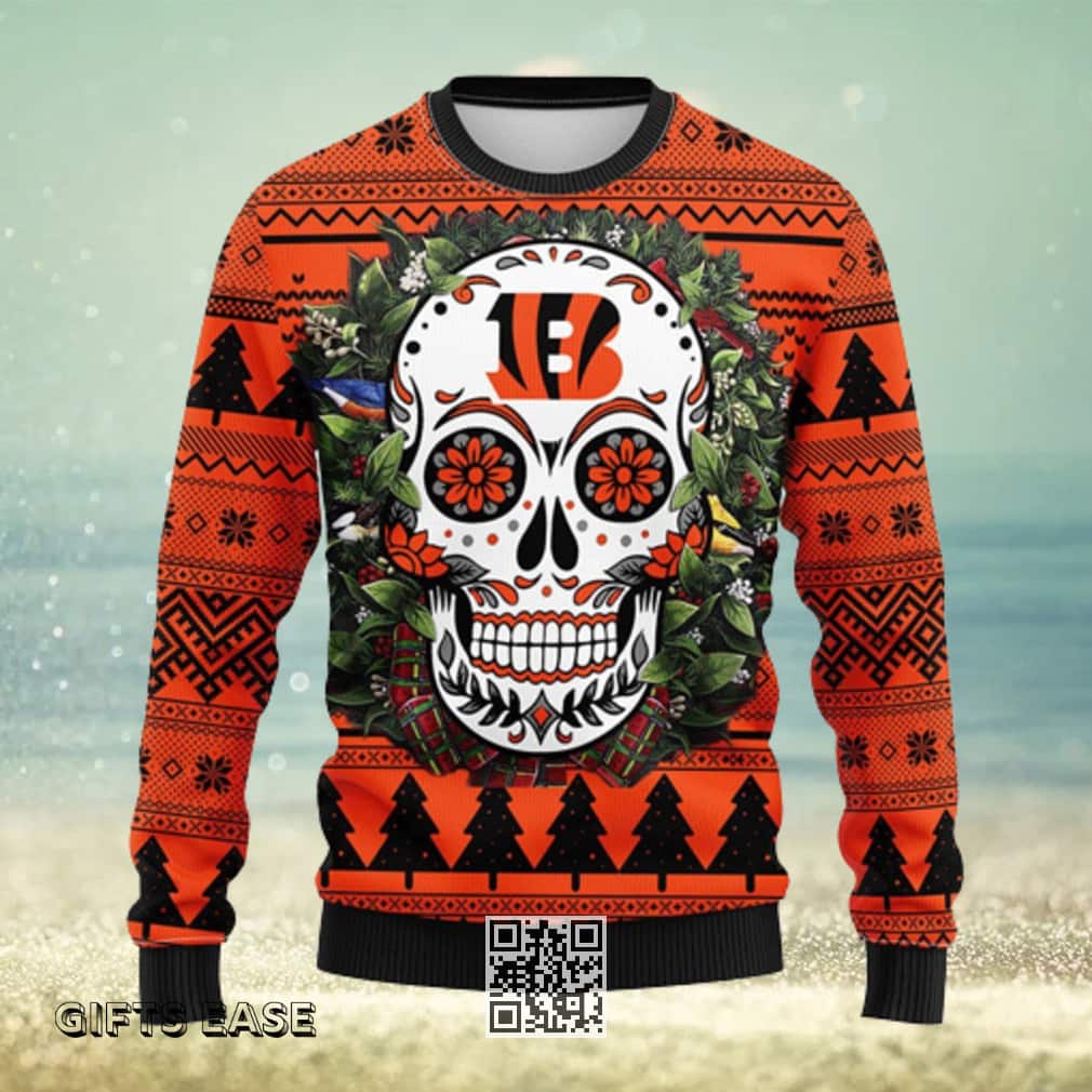 NFL Cincinnati Bengals Ugly Christmas Sweater Skull Flower