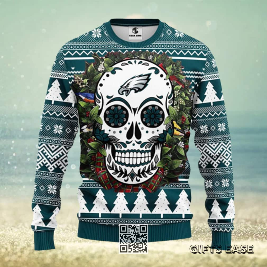 NFL Philadelphia Eagles Ugly Christmas Sweater Skull Flower