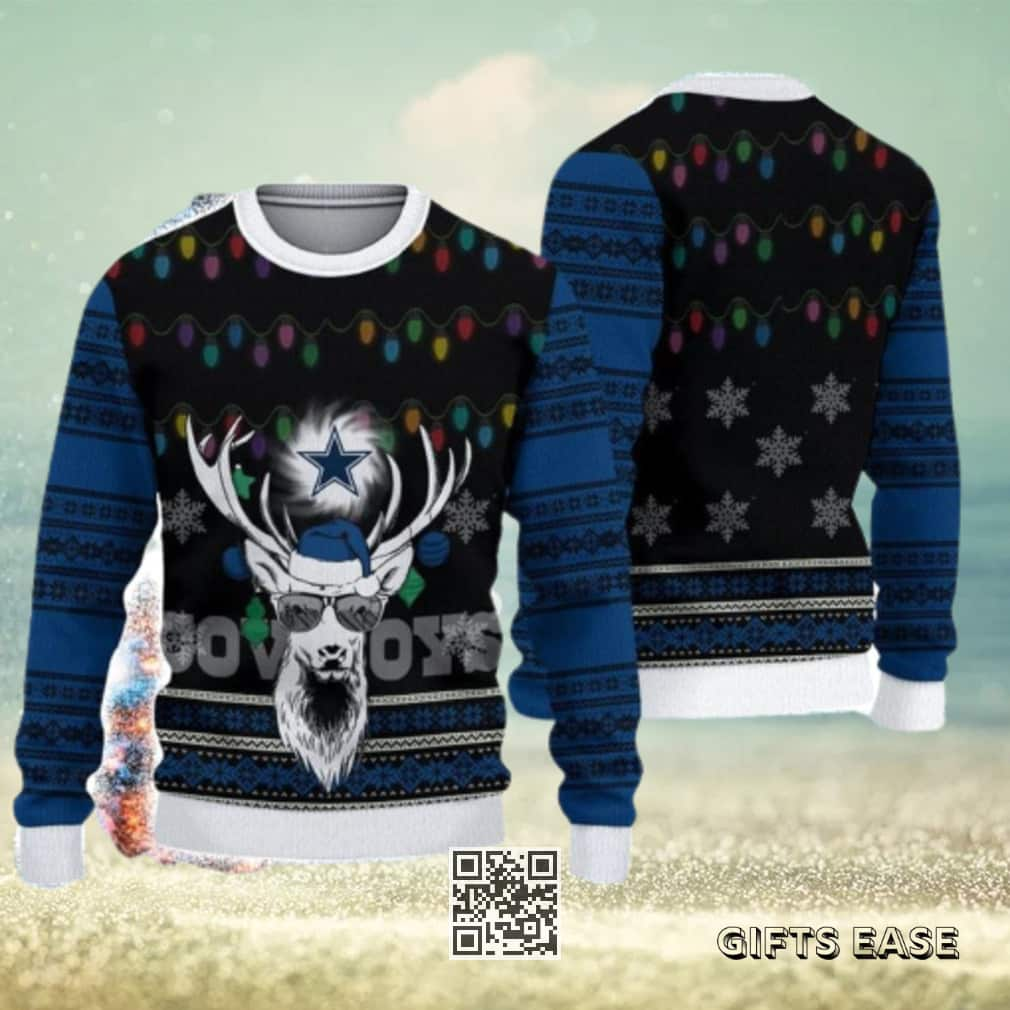 Funny NFL Dallas Cowboys Ugly Christmas Sweater Reindeer