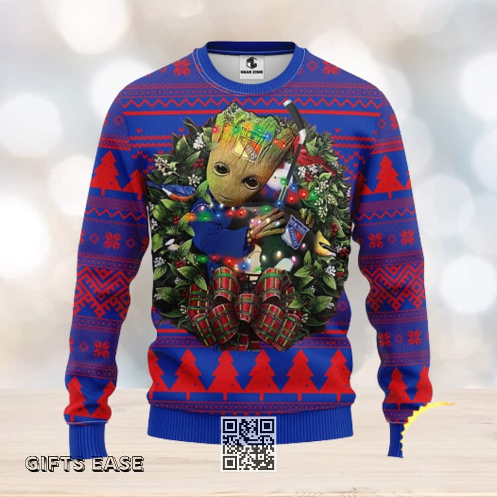 Groot Loves NFL New York Rangers Ugly Christmas Sweater