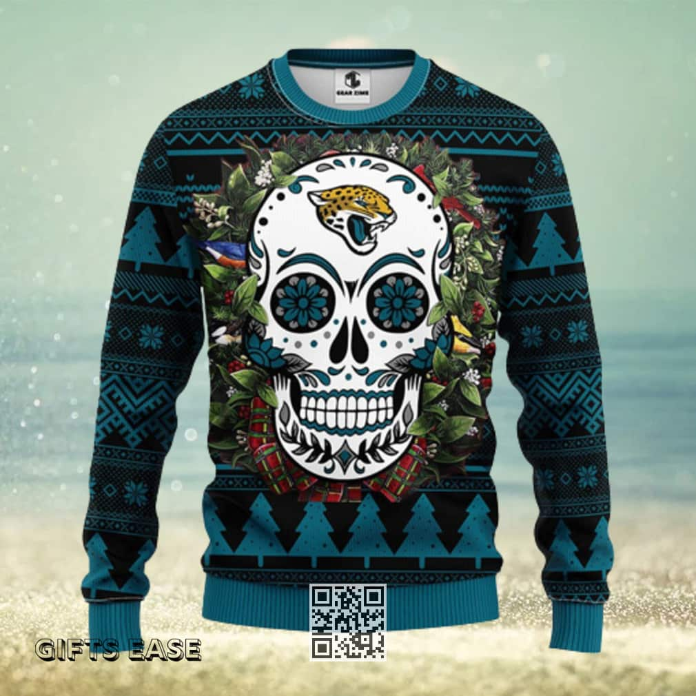 NFL Jacksonville Jaguars Ugly Christmas Sweater Skull Flower