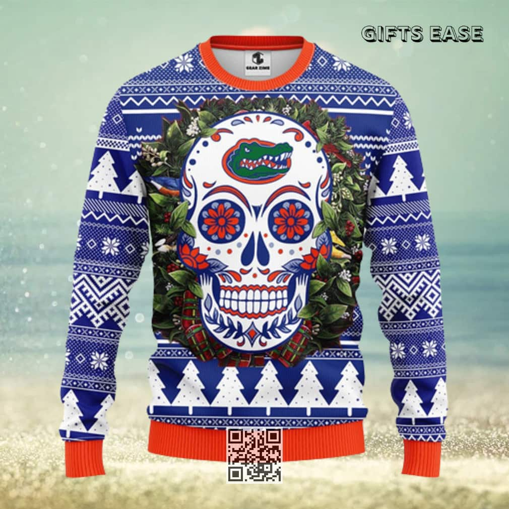 Florida Gators Ugly Christmas Sweater Skull Flower