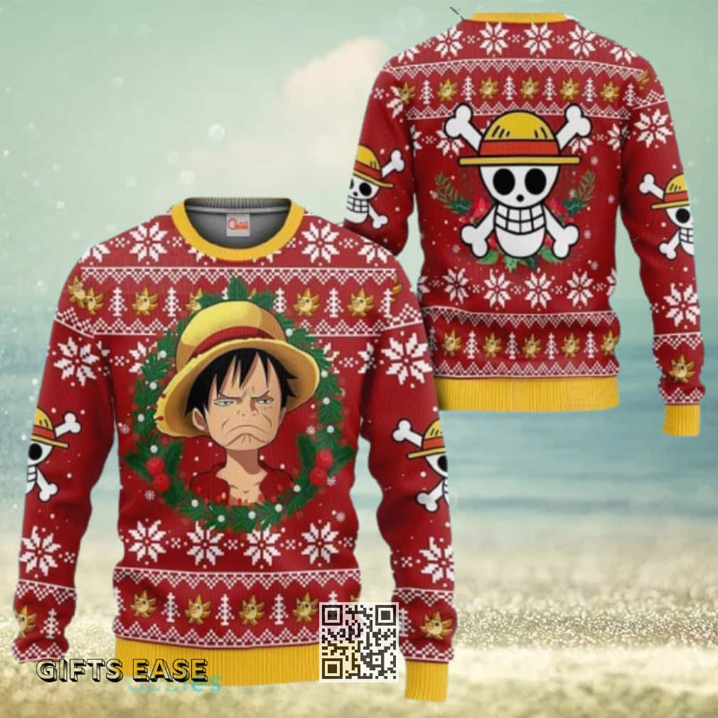 Monkey D Luffy Ugly Christmas Sweater Snowflake Pattern