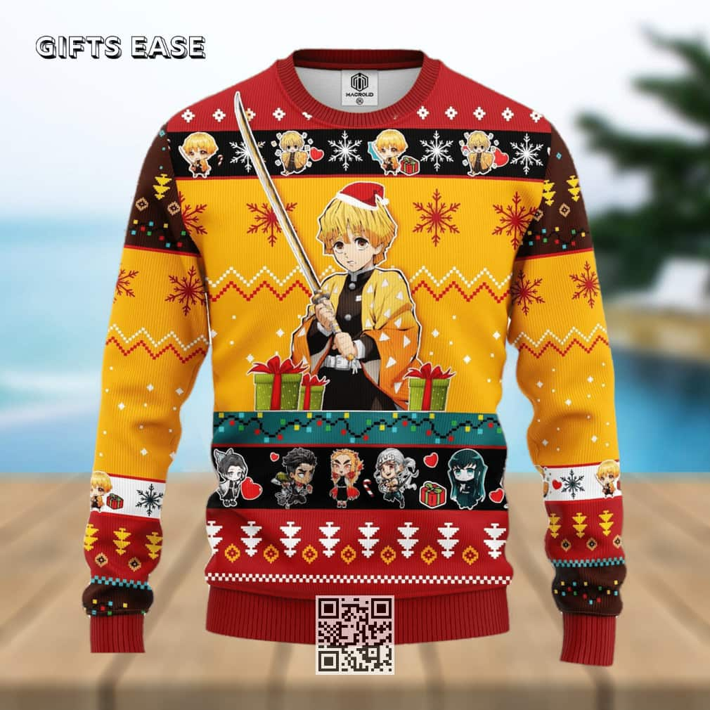 Red Yellow Agatsuma Zenitsu Demon Slayer Ugly Christmas Sweater