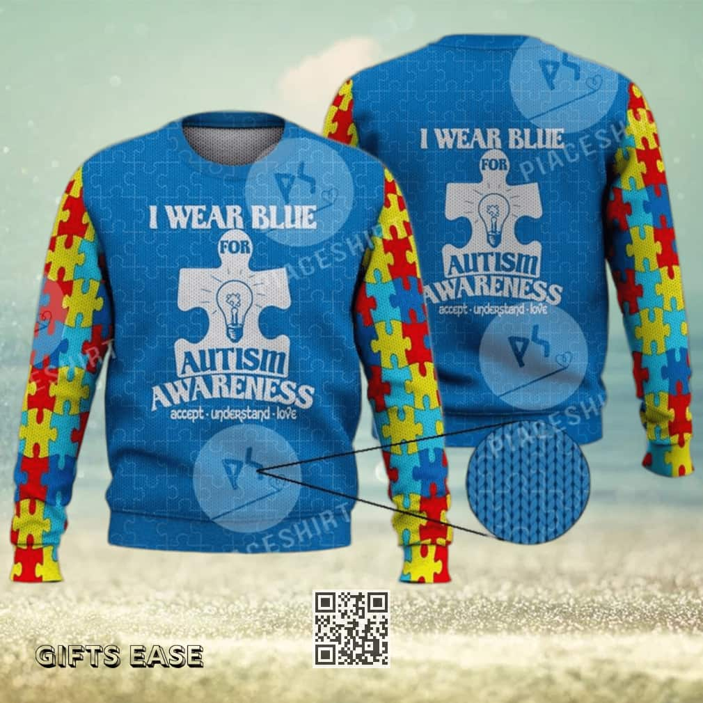 I Wear Blue For Autism Awareness Ugly Christmas Sweater