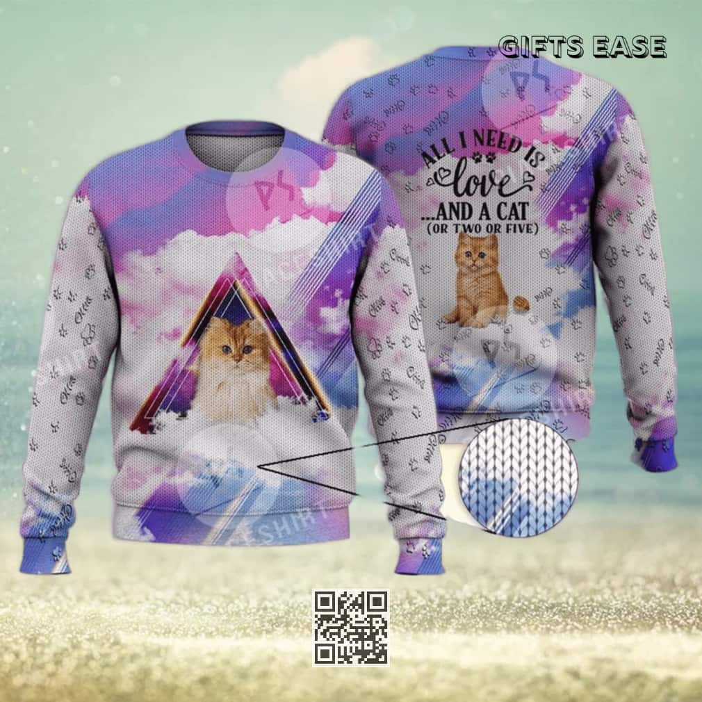 Cute Persian Cat Ugly Christmas Sweater All I Need Is Love And A Cat Or Two Or Five