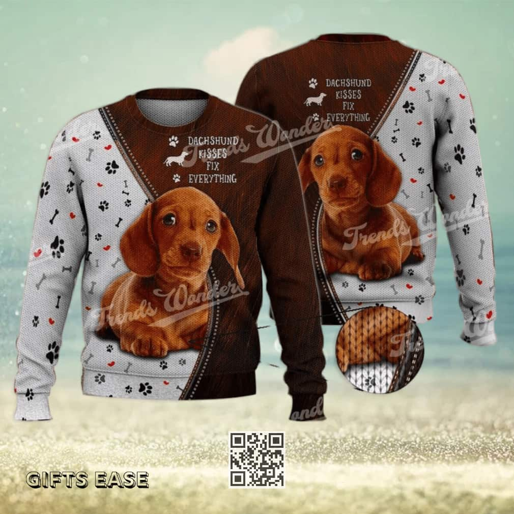 Dachshund Ugly Christmas Sweater Kisses Fix Everything