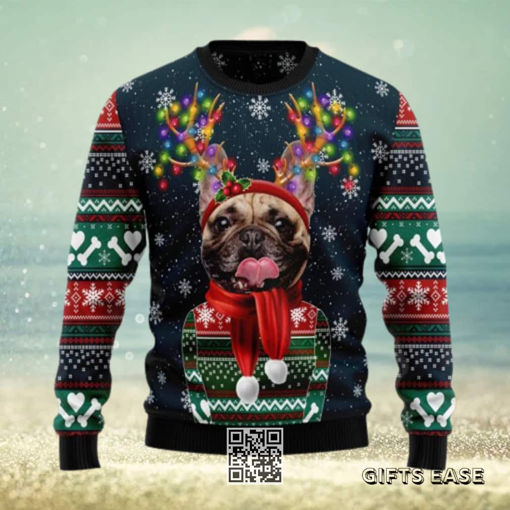 Cool French Bulldog Ugly Christmas Sweater Xmas Light