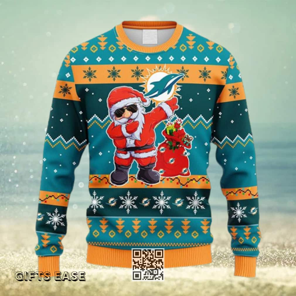 NFL Miami Dolphins Ugly Christmas Sweater Santa Claus Dabbing