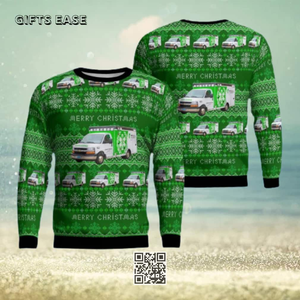 Green Trinity Health Community Ambulance Ugly Christmas Sweater