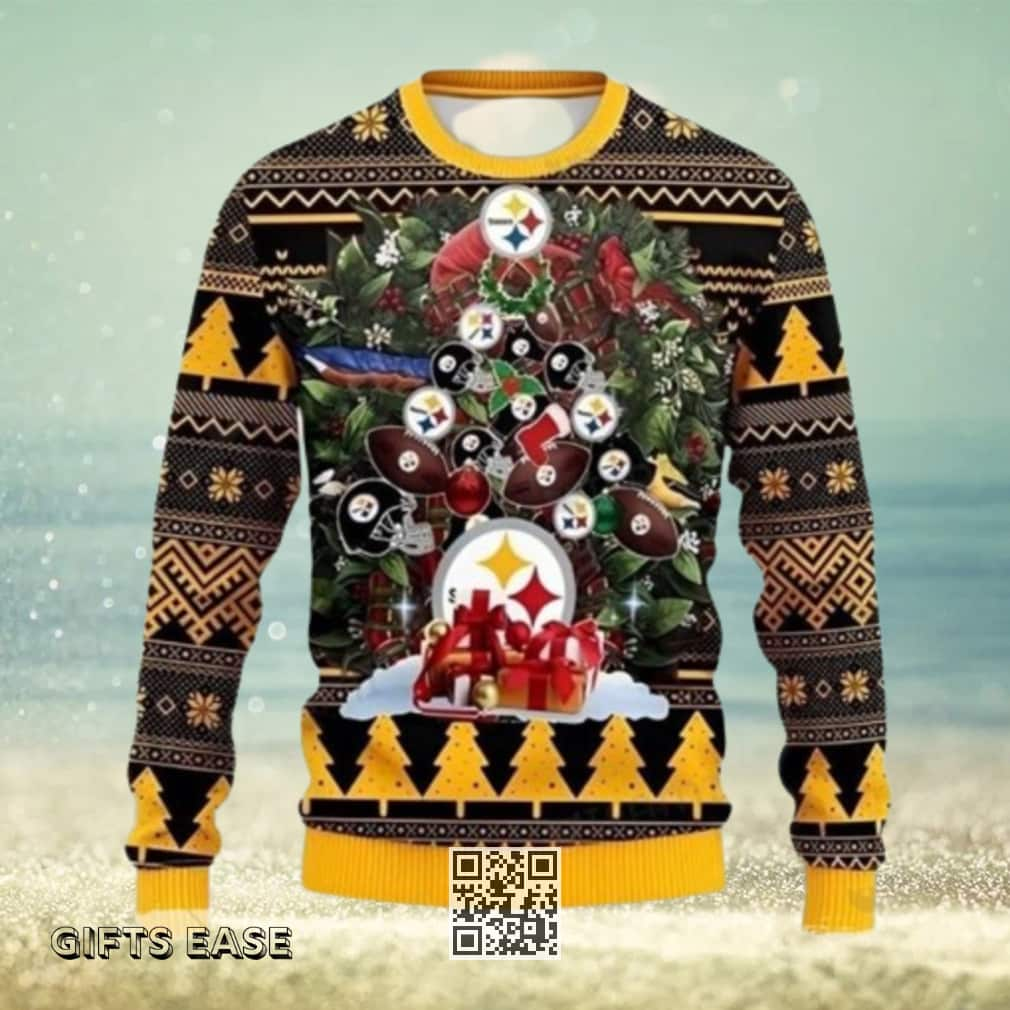 Wreath Red Sox Pittsburgh Steelers Ugly Christmas Sweater